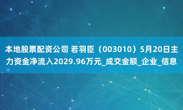 本地股票配资公司 若羽臣（003010）5月20日主力资金净流入2029.96万元_成交金额_企业_信息