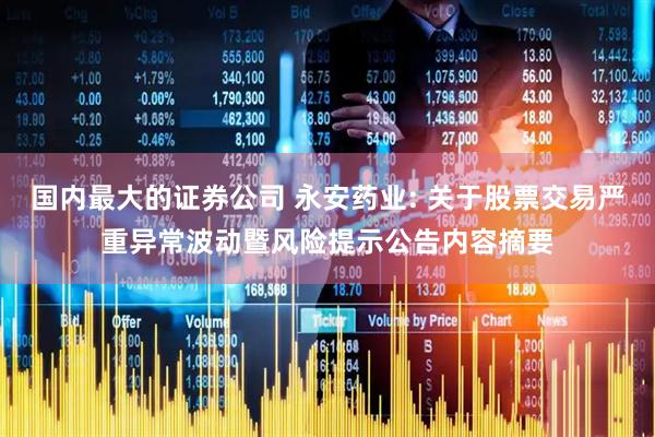 国内最大的证券公司 永安药业: 关于股票交易严重异常波动暨风险提示公告内容摘要